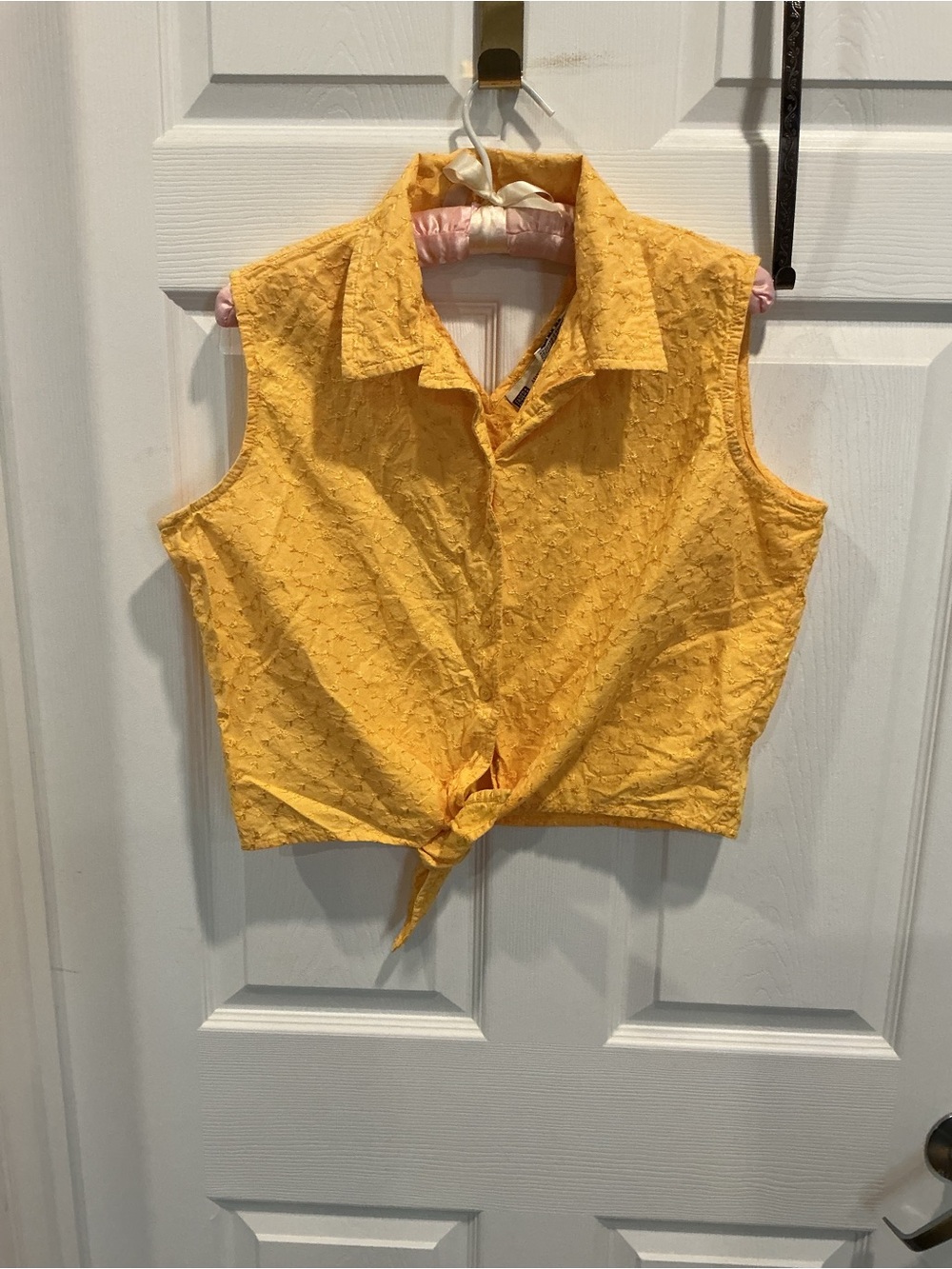 Yellow Tie-Front Sleeveless Shirt Top